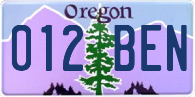 OR license plate 012BEN