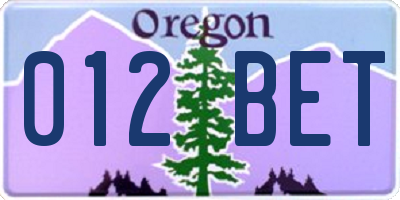 OR license plate 012BET