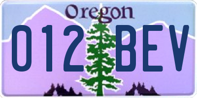 OR license plate 012BEV