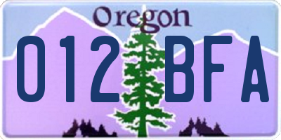 OR license plate 012BFA