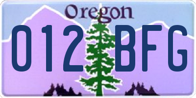 OR license plate 012BFG