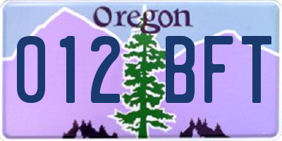 OR license plate 012BFT