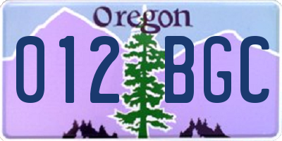 OR license plate 012BGC