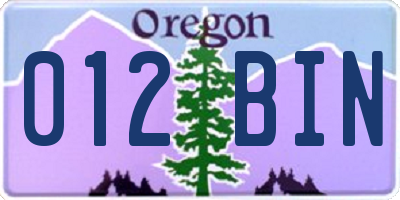 OR license plate 012BIN
