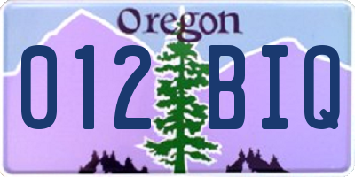 OR license plate 012BIQ