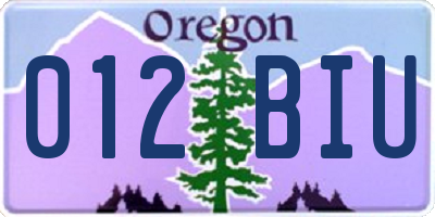 OR license plate 012BIU