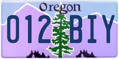 OR license plate 012BIY