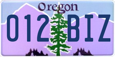 OR license plate 012BIZ