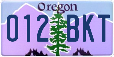 OR license plate 012BKT