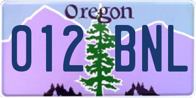 OR license plate 012BNL