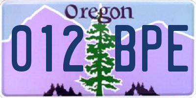 OR license plate 012BPE