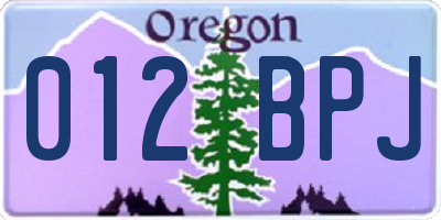 OR license plate 012BPJ