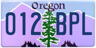 OR license plate 012BPL