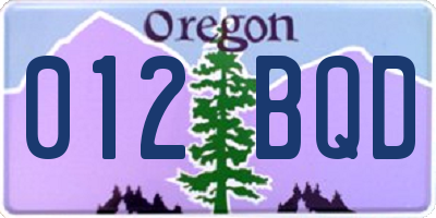 OR license plate 012BQD