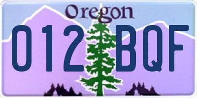 OR license plate 012BQF