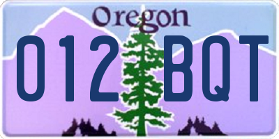 OR license plate 012BQT