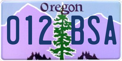 OR license plate 012BSA
