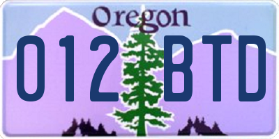 OR license plate 012BTD