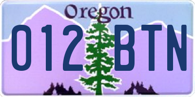 OR license plate 012BTN