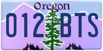 OR license plate 012BTS