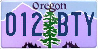 OR license plate 012BTY