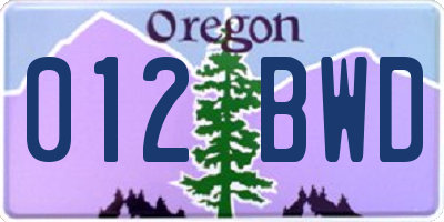 OR license plate 012BWD