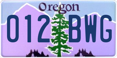 OR license plate 012BWG