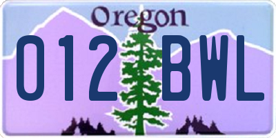 OR license plate 012BWL