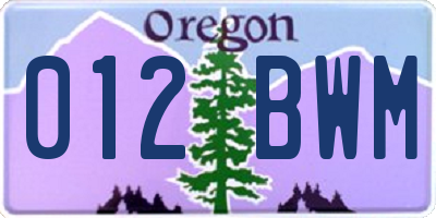 OR license plate 012BWM