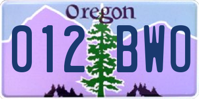 OR license plate 012BWO