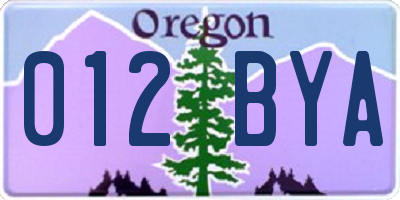 OR license plate 012BYA