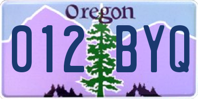 OR license plate 012BYQ