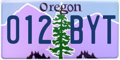 OR license plate 012BYT