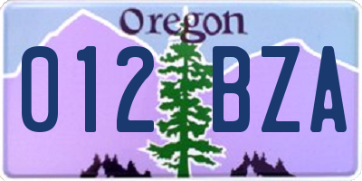OR license plate 012BZA