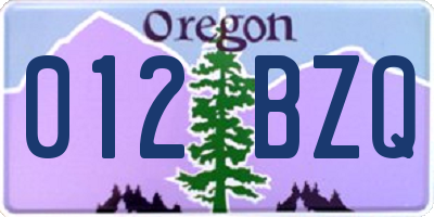 OR license plate 012BZQ