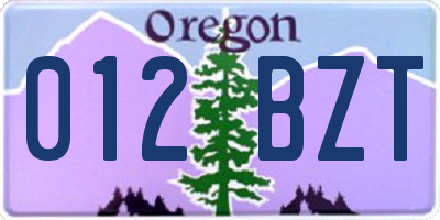 OR license plate 012BZT