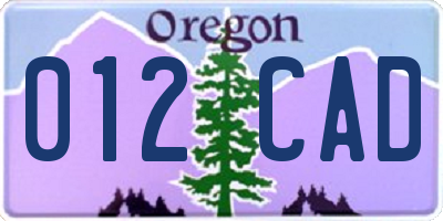 OR license plate 012CAD