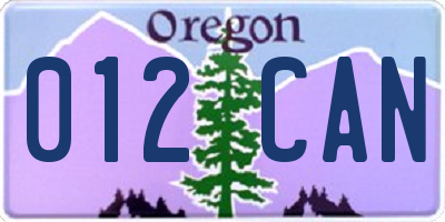 OR license plate 012CAN
