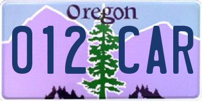 OR license plate 012CAR
