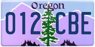 OR license plate 012CBE