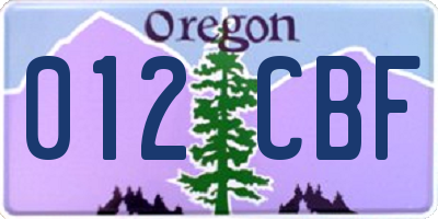 OR license plate 012CBF