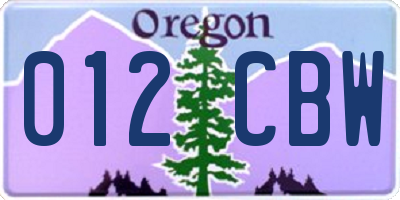 OR license plate 012CBW