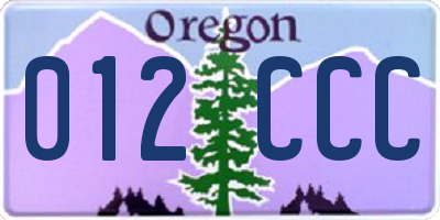 OR license plate 012CCC