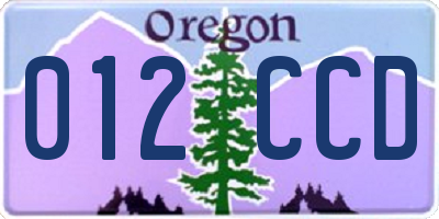OR license plate 012CCD