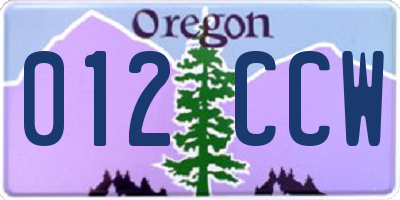 OR license plate 012CCW