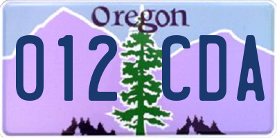 OR license plate 012CDA