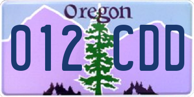 OR license plate 012CDD