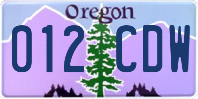 OR license plate 012CDW