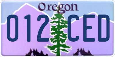 OR license plate 012CED