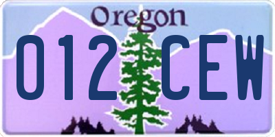 OR license plate 012CEW